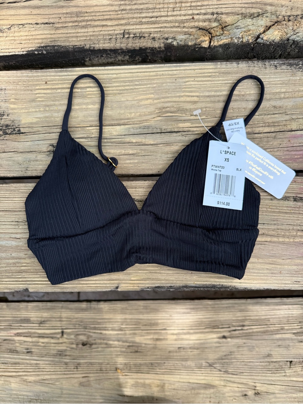 NWT L*Space Winnie Bikini Top Black Ribbed XS